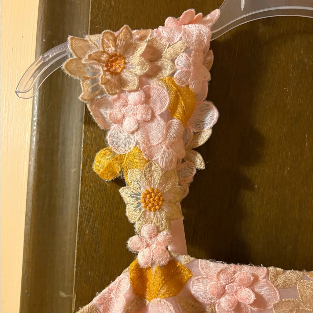 Anthropologie Pink Floral Appliqué Midi Dress - Image 8