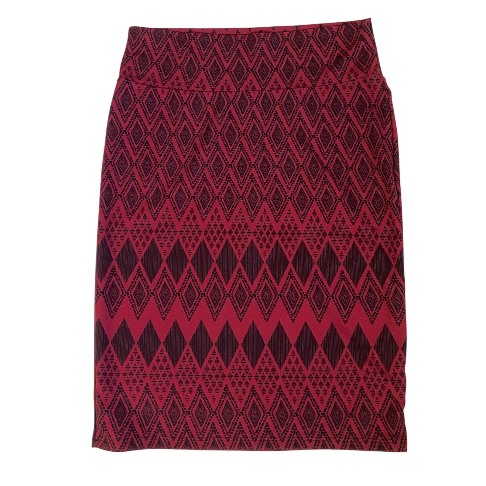 LuLaRoe Cassie Pencil Skirt Geometric Diamond Print Red Black Size L - Image 5