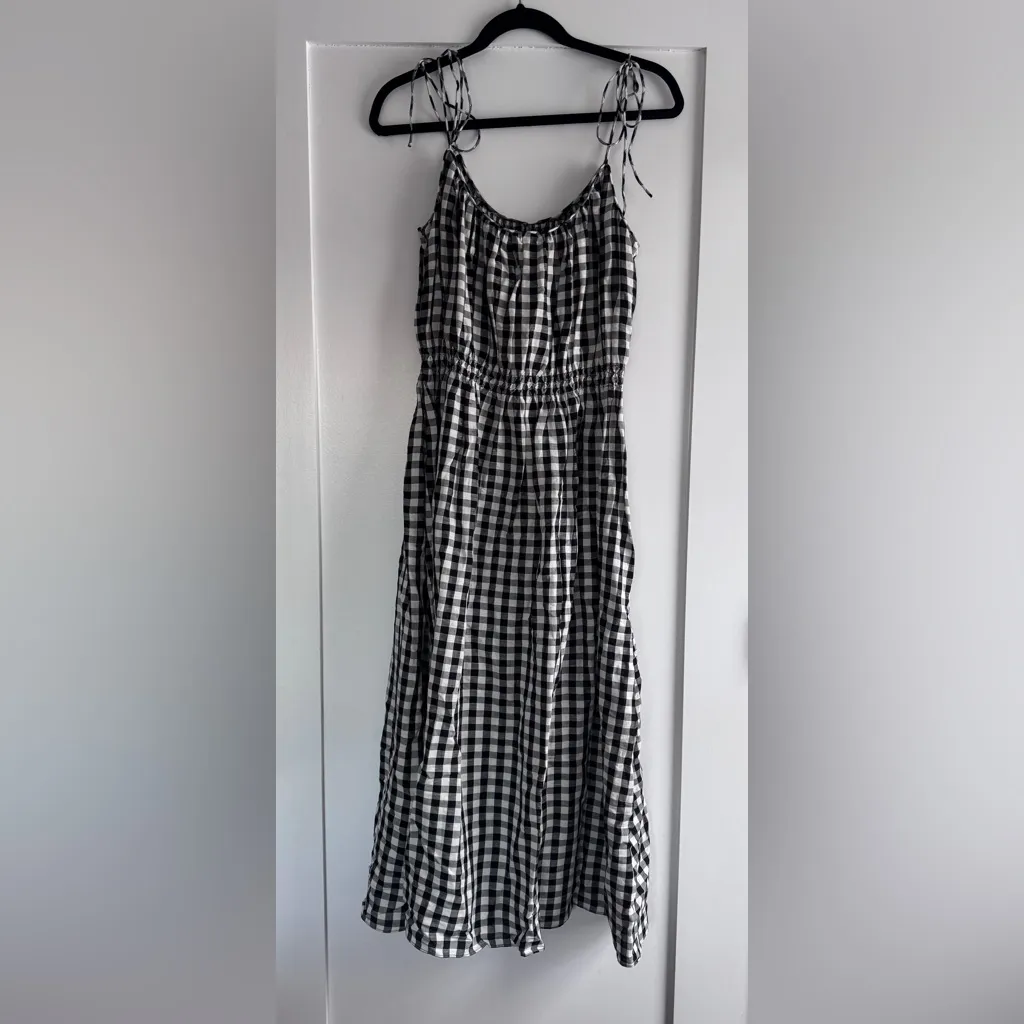 Doen NWT Leslie Linen Tie Strap Midi Dress Marilyn Gingham Black White Size M Size M - Image 7