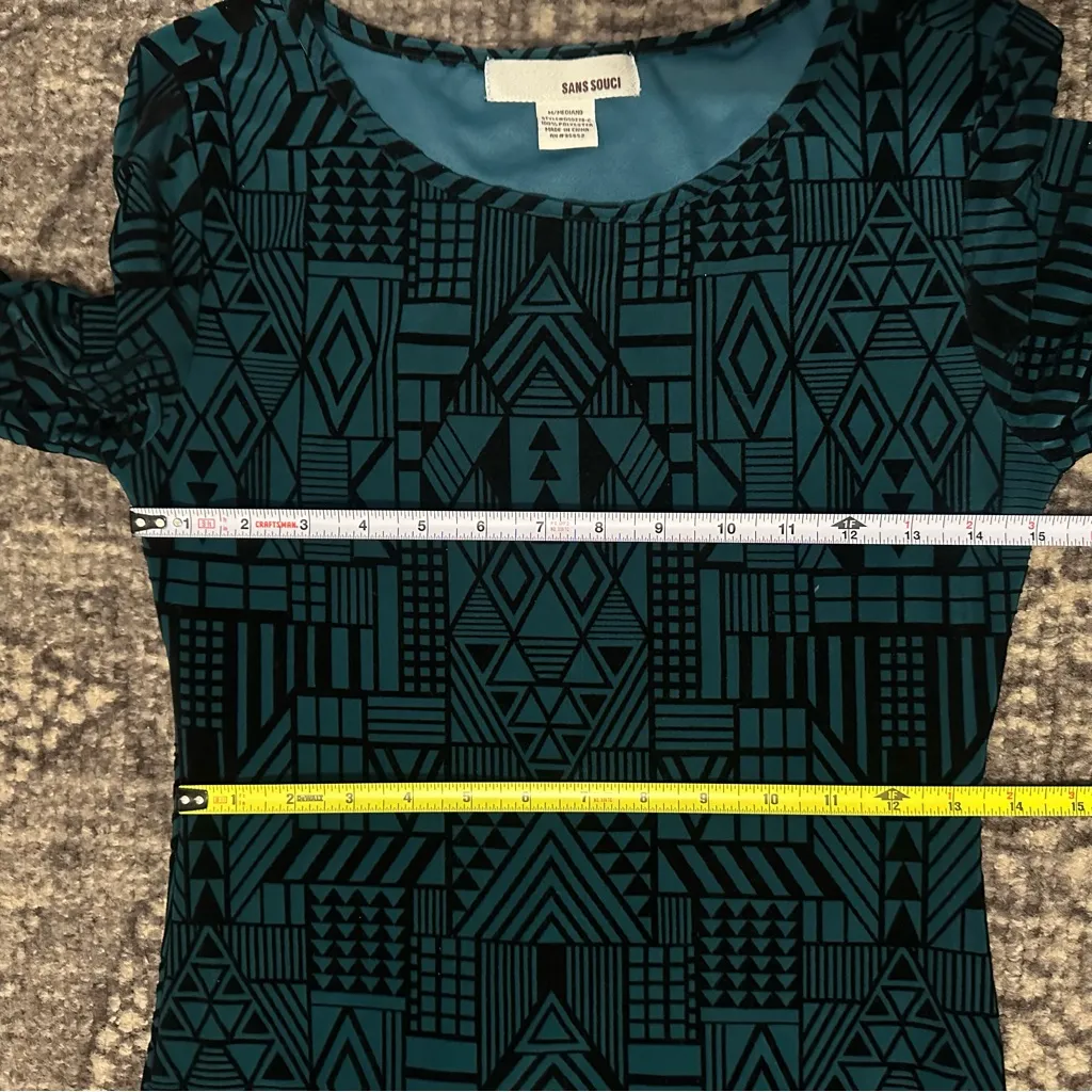 Anthropologie Sans Souci M Teal Green Blue Black Abstract Body Con Midi Dress - Image 6
