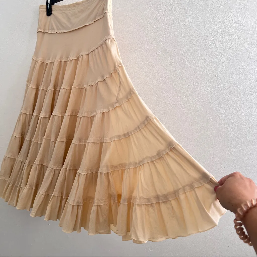 Vintage boho tiered ruffle Skirt Cream A-Line SMALL - Image 6