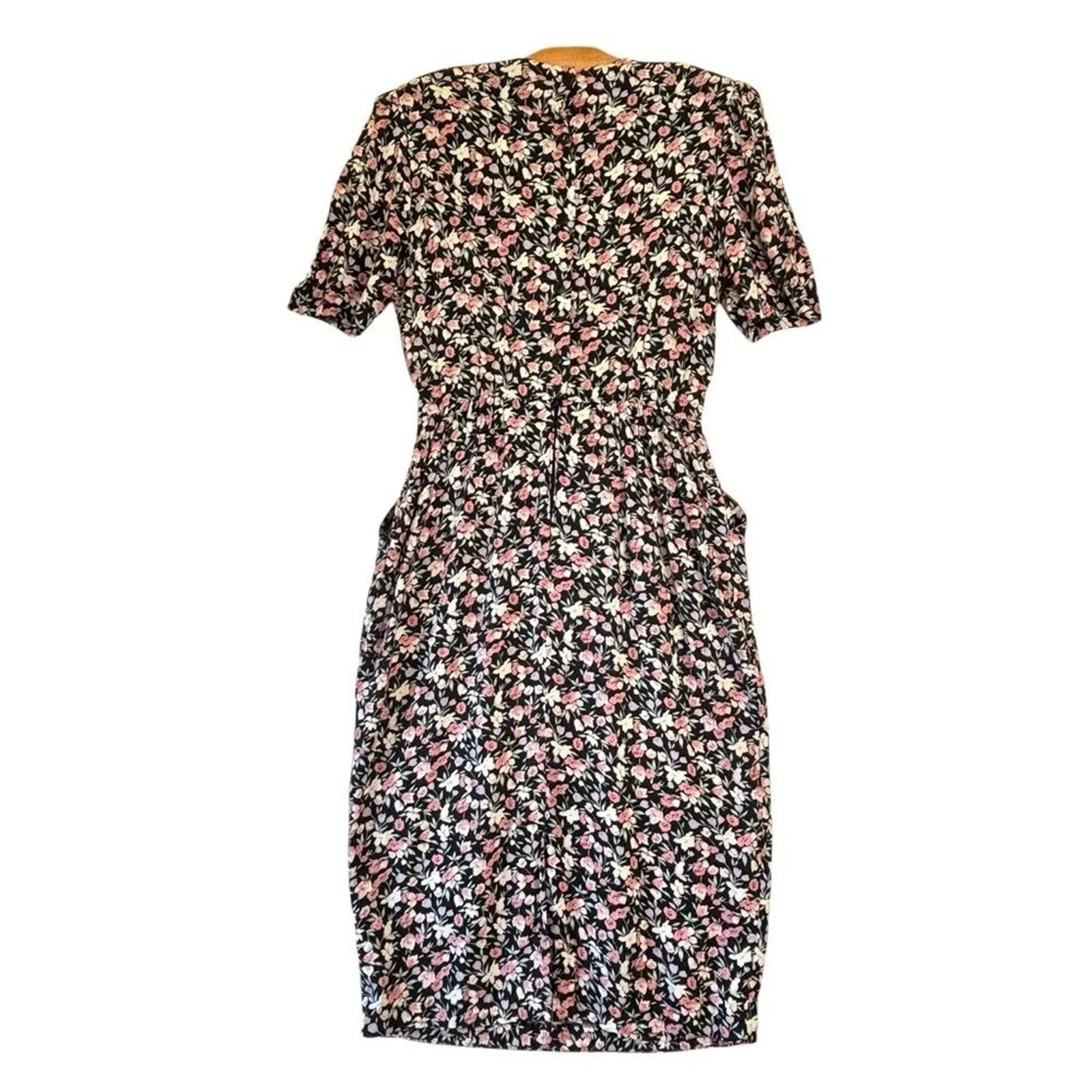 Vintage Karin Stevens Dark Petite Floral Midi Dress sz  M Belted Modest Cottage - Image 11