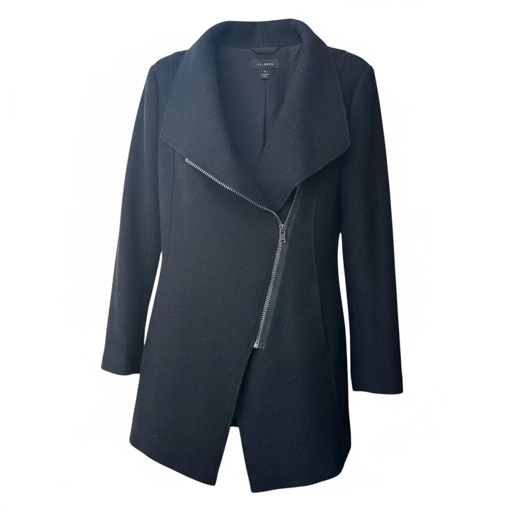 Halogen Asymmetrical Zip Boiled Wool Blend Black Coat Size M - Image 2