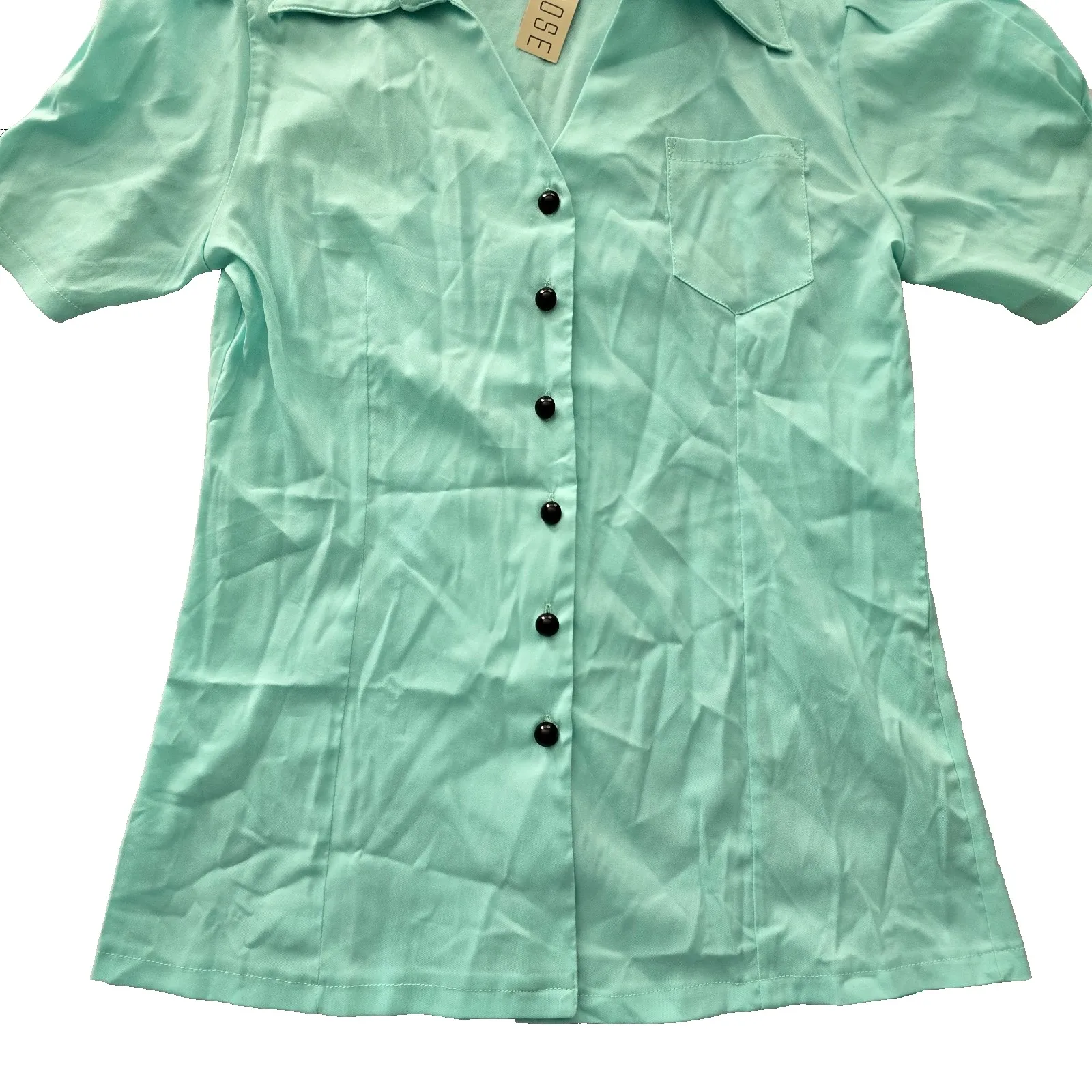 Y2K Vintage Retro Preppy Green Milkmaid Soft Academia Button Shirt Top Medium - Image 4