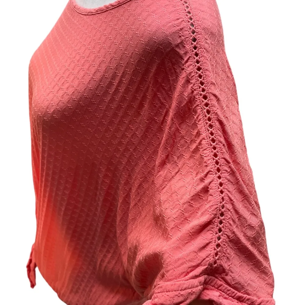 Buffalo Melon Color Short Sleeve Tie Front Keyhole with Button Back Top Size XL - Image 3