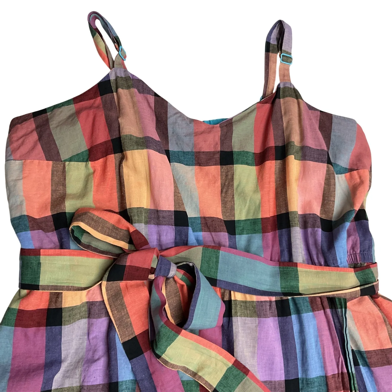 Lane Bryant Women's Plaid Print Madras Faux Wrap Boho Ruffle Midi Sundress Sz 28 - Image 4