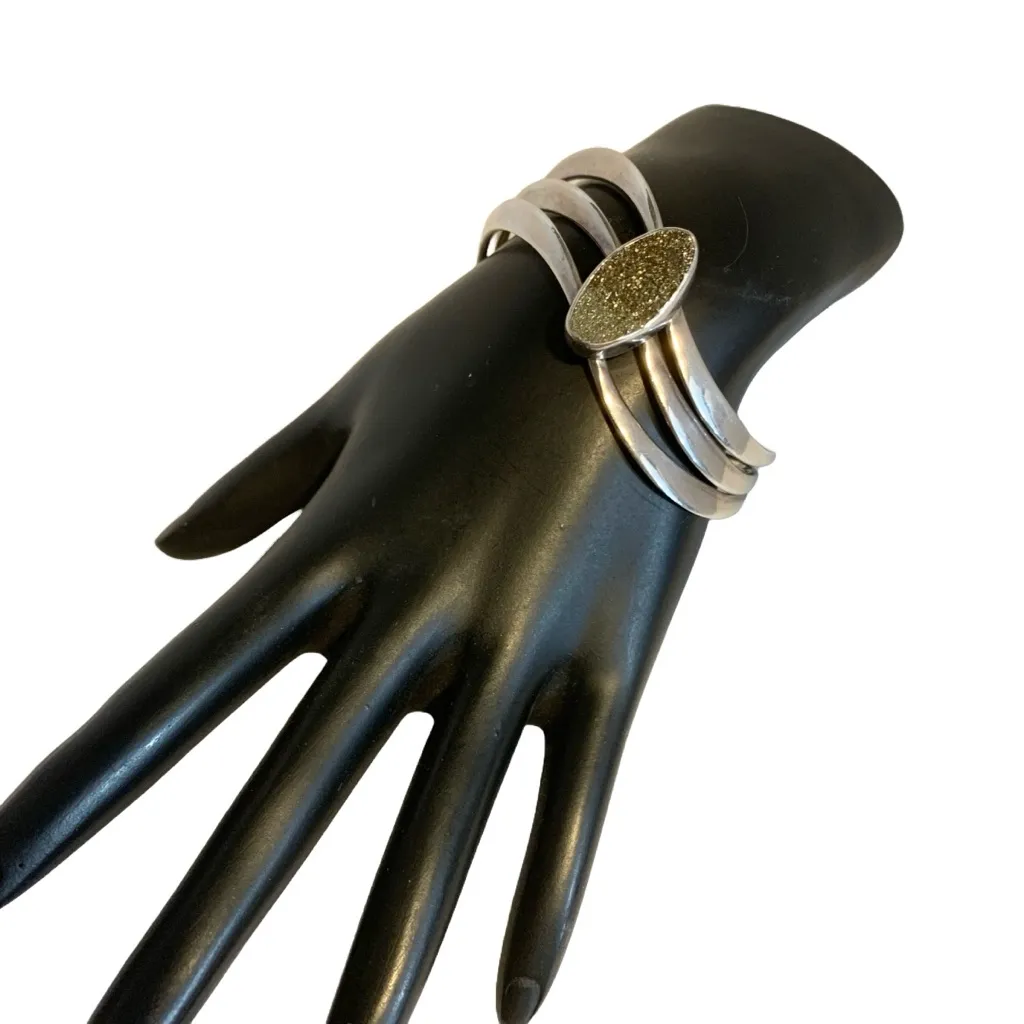 925 STERLING SILVER BANGLE CUFF BRACELET WITH GOLD DRUZY QUARTZ - Image 4