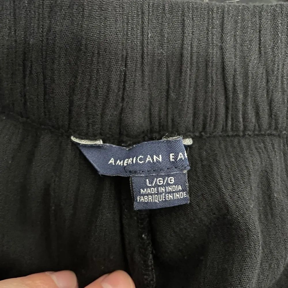 American Eagle Flowy Lightweight Drawstring Viscose Pants in Black Size L - Image 15