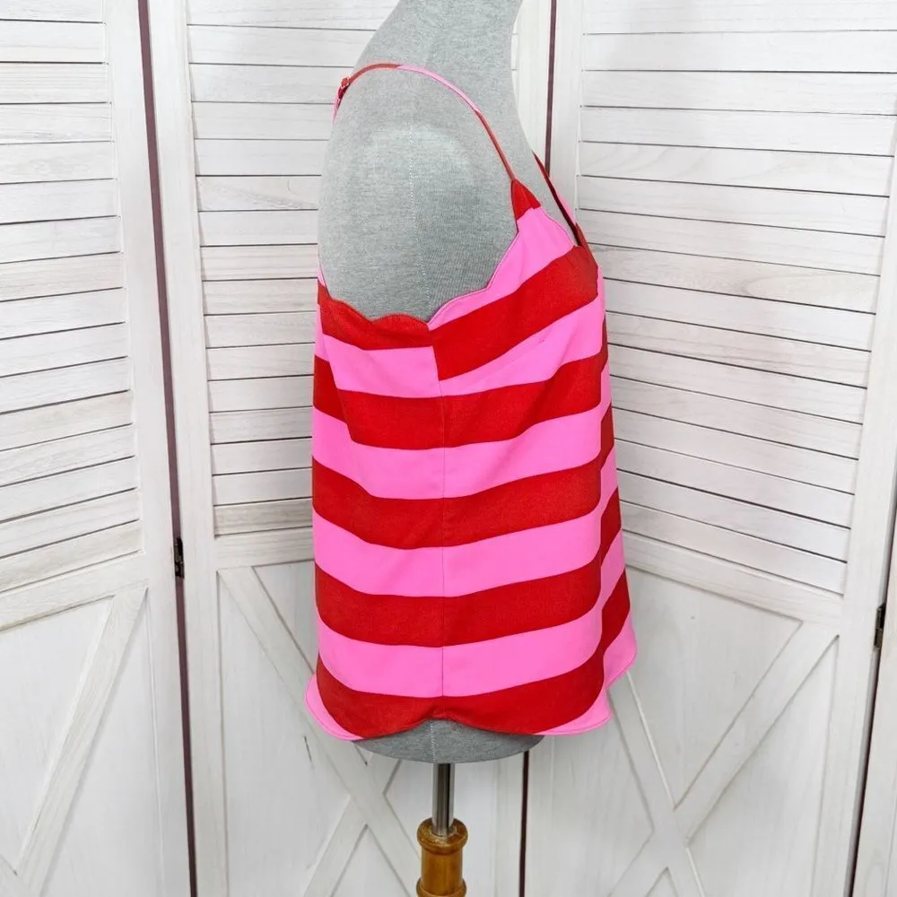 J.Crew Scalloped Striped Cami Halter Tank Top Shirt Pink Red 4 - Image 3