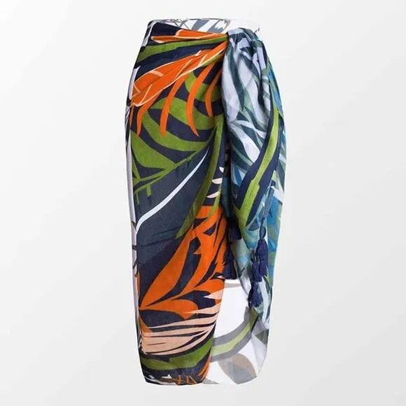 Cupshe Women's Palm Print Colorful Tropical Sarong Swim Cover OS. NEW - Image 2