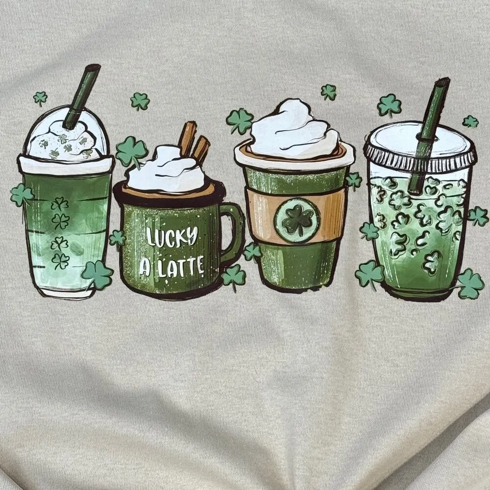 St. Patrick’s Day Coffee Cups Tan Large Womens T-Shirt - Image 2