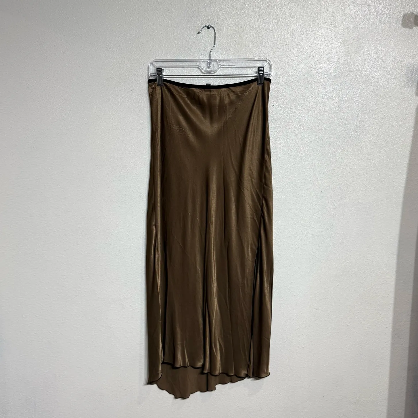 Rails Jaded Peat Moss Brown Satin Side Slit Asymmetrical Slip Skirt Sz M - Image 2
