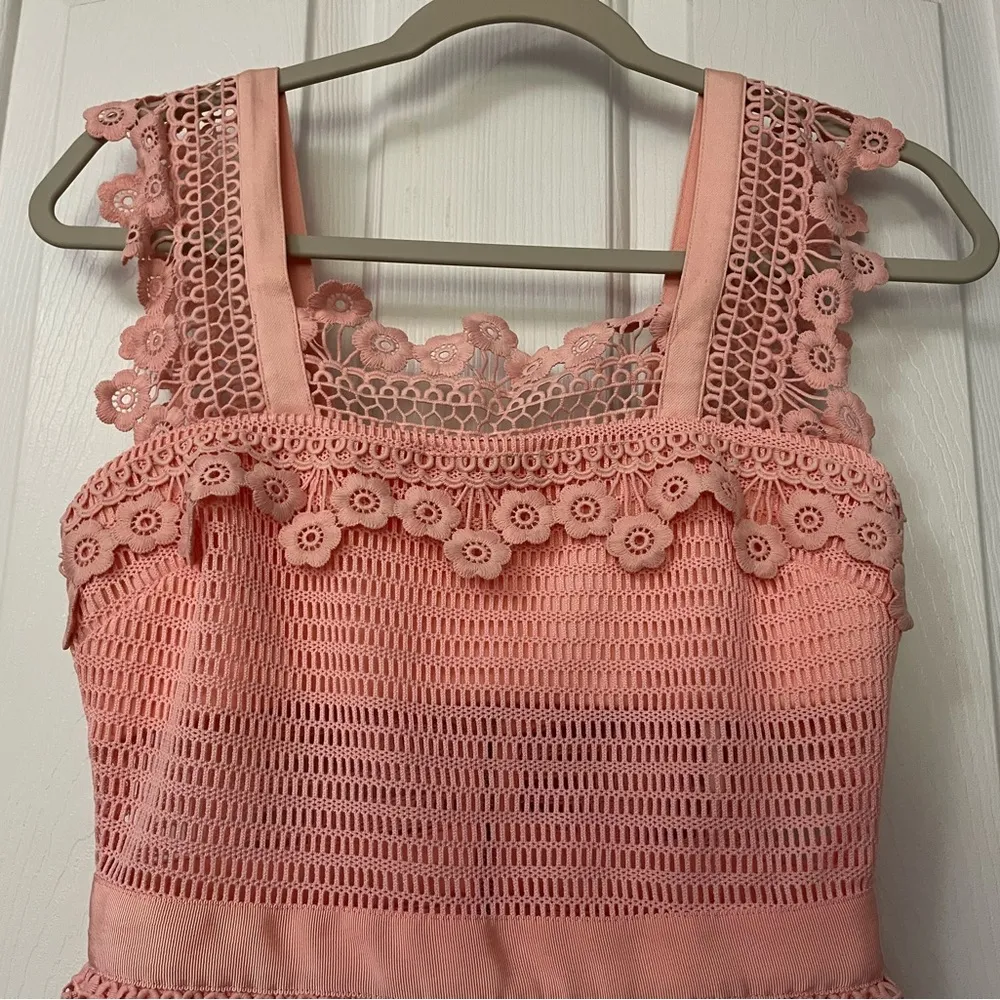 Self-Portrait Pink Lace Floral Flounce Mini Dress - Size US 2- NWT - Image 2