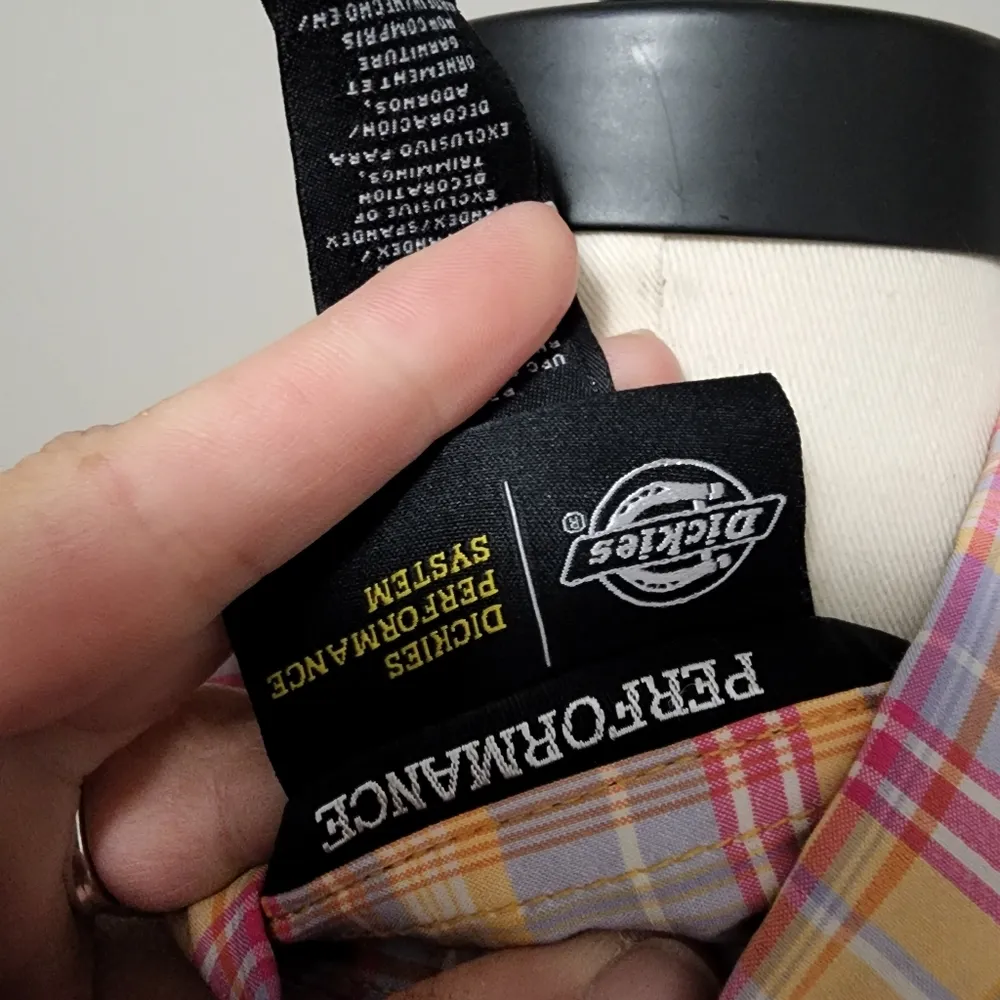 Dickies orange plaid vented woven performance button down size large - Image 7