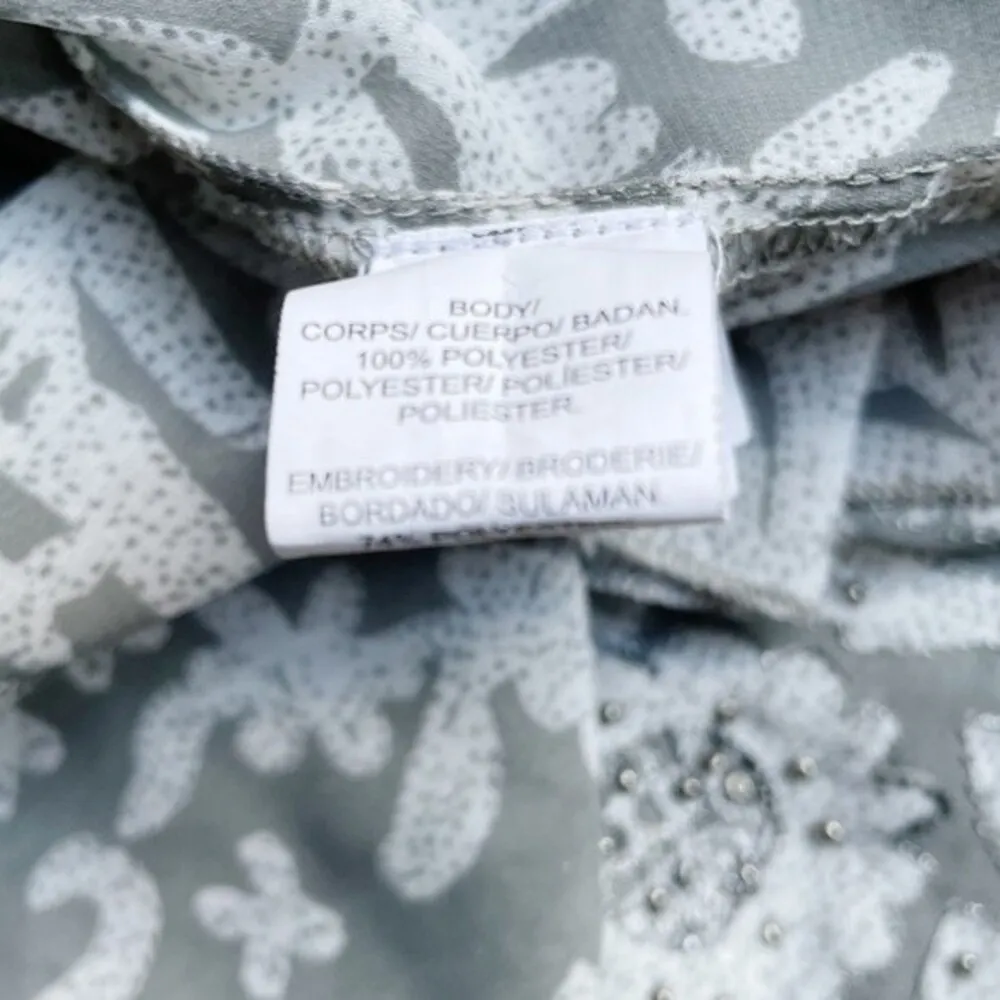 Lucky Brand Beaded Peasant Blouse Sage Green Size Large Tassel Tie Boho Y2K - Image 8