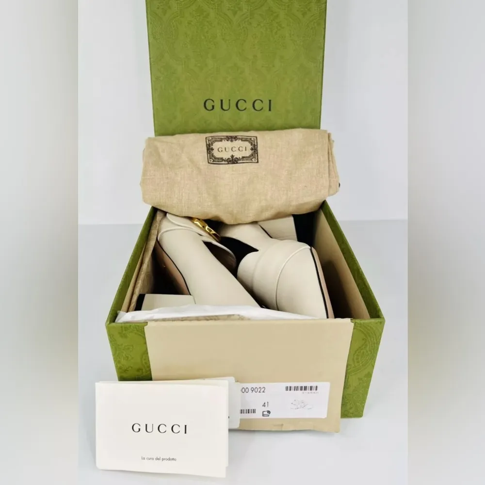 Gucci Blondie Women's Natural Gg Logo Leather Block Heel Pumps Size EU 41 - Image 2