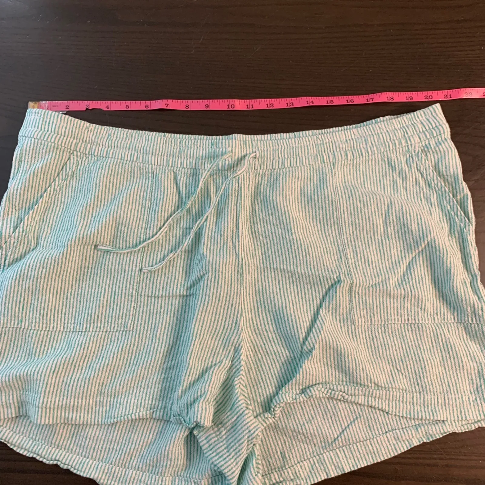 J Crew Striped Drawstring Shorts XXL Green Linen Blend Casual Beach Vacation - Image 7