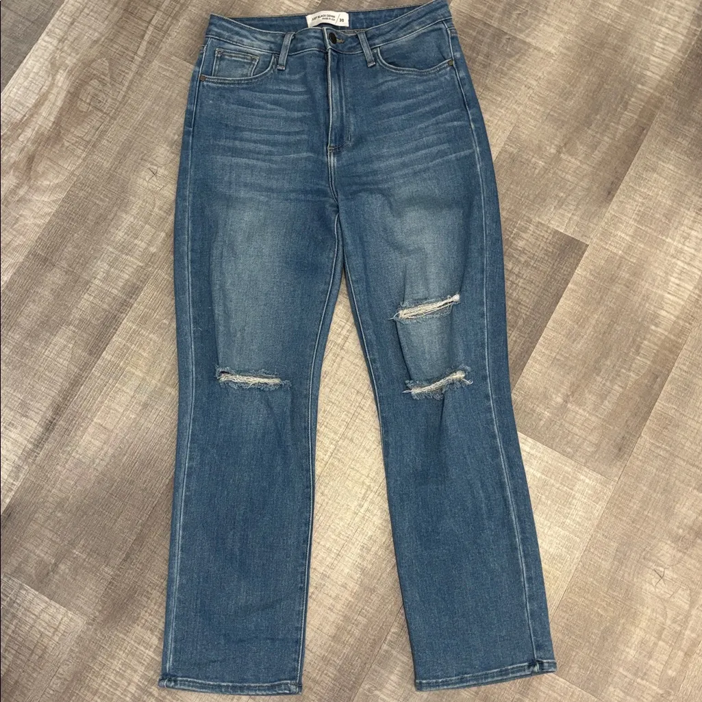 just black denim ripped straight jeans - Image 2