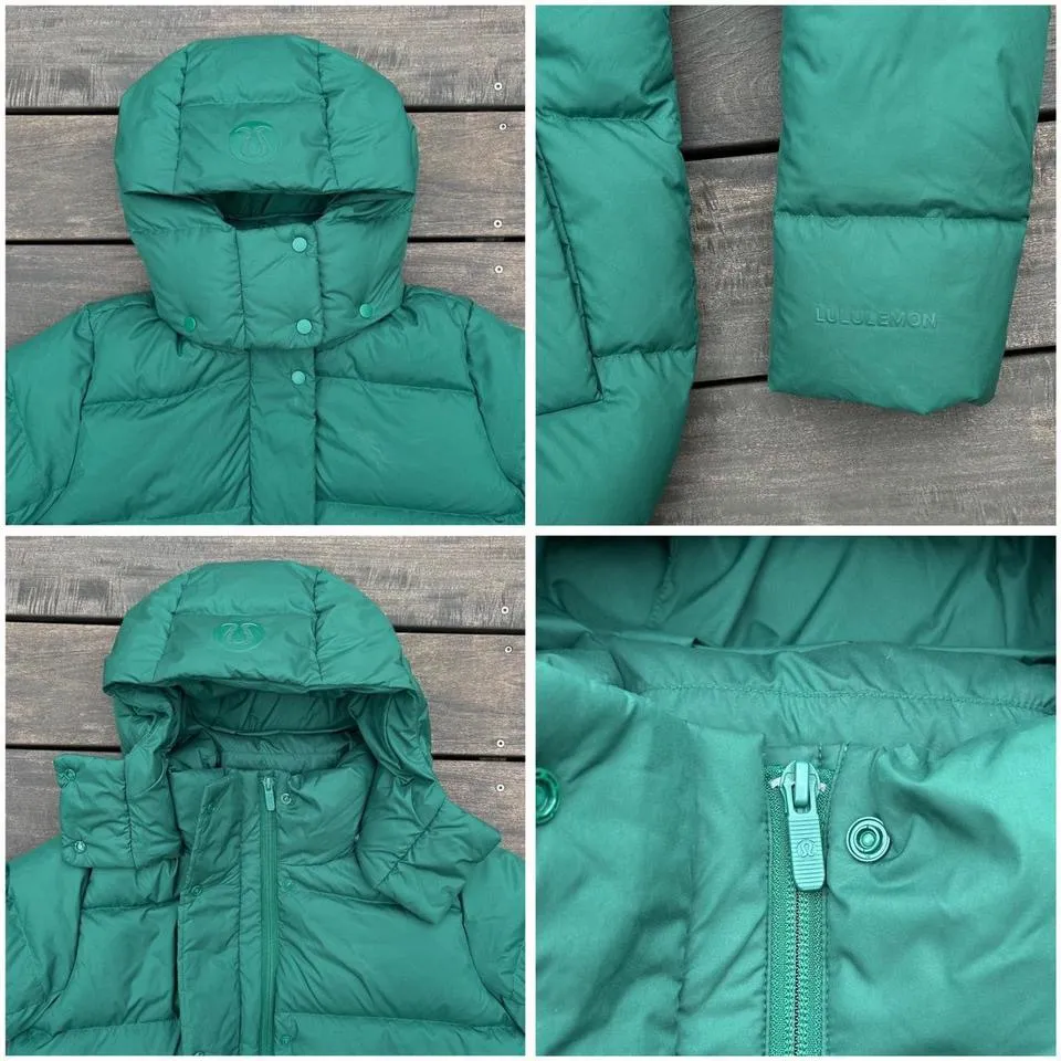 Green Lululemon Wunder Puff Down Jacket Evergreen Puffer Coat w/ Detachable Hood - Image 4