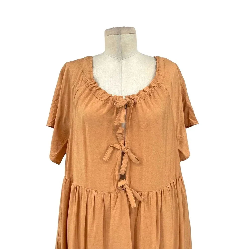 Lulus Present Moment Light Orange Bow‎ Front Tiered Maxi Dress Size Large - Image 4