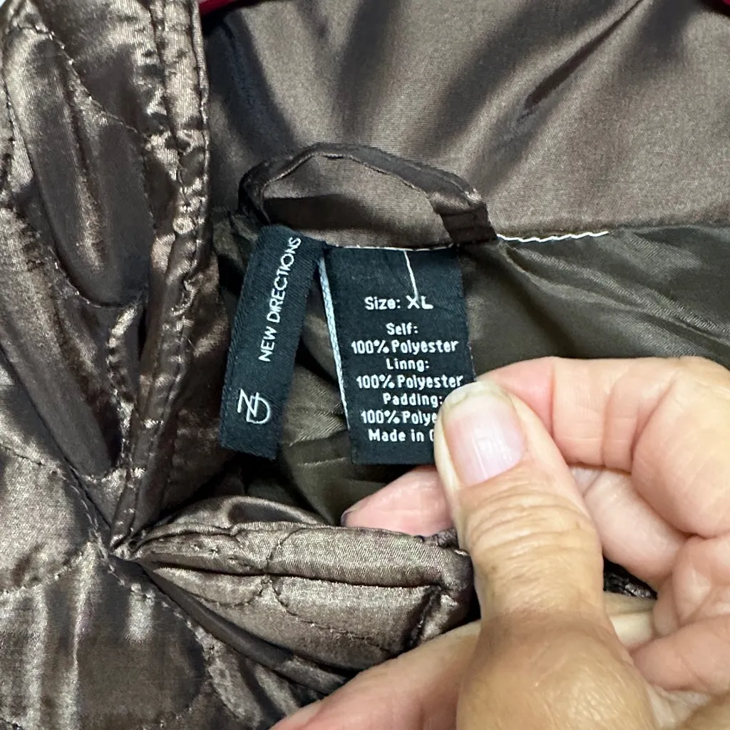 New Directions Chocolate Quilted Vest Brown Size XL - Image 2