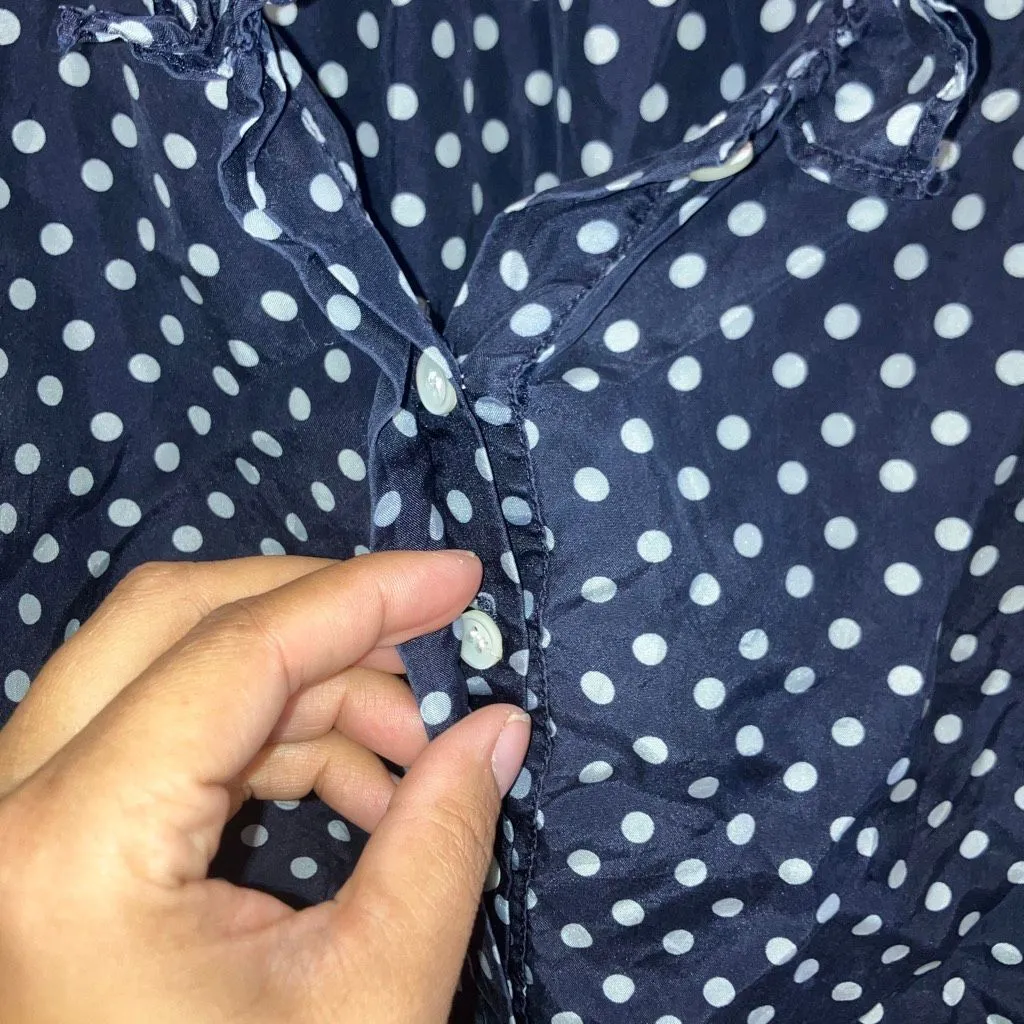 J. Crew 100% silk polka dot button up blouse size 2 Career Business Dressy #724 Blue - Image 2