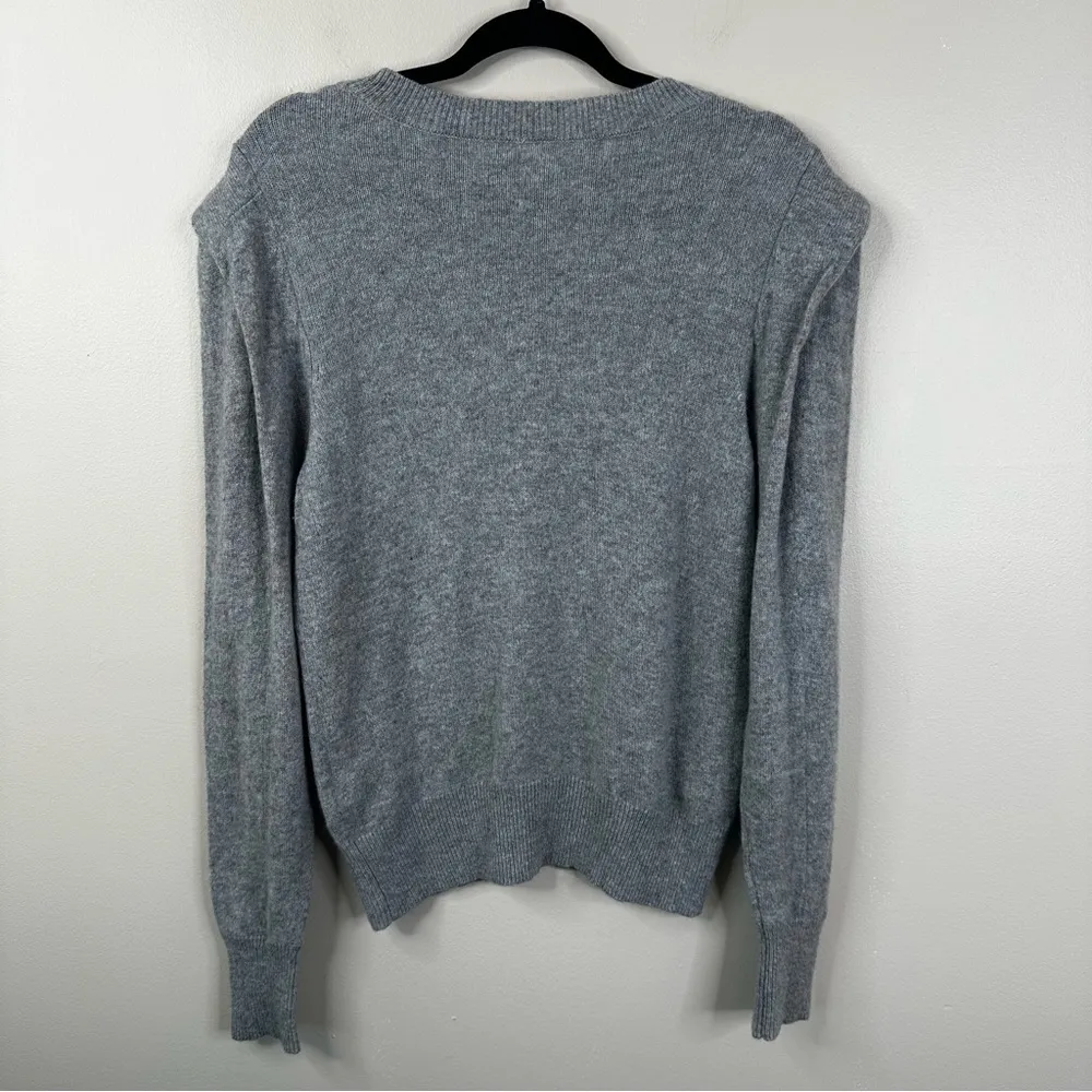 FRAME Cashmere Kennedy Sweater Womens Large Gris Heather Gray Flutter Sleeve - Image 3