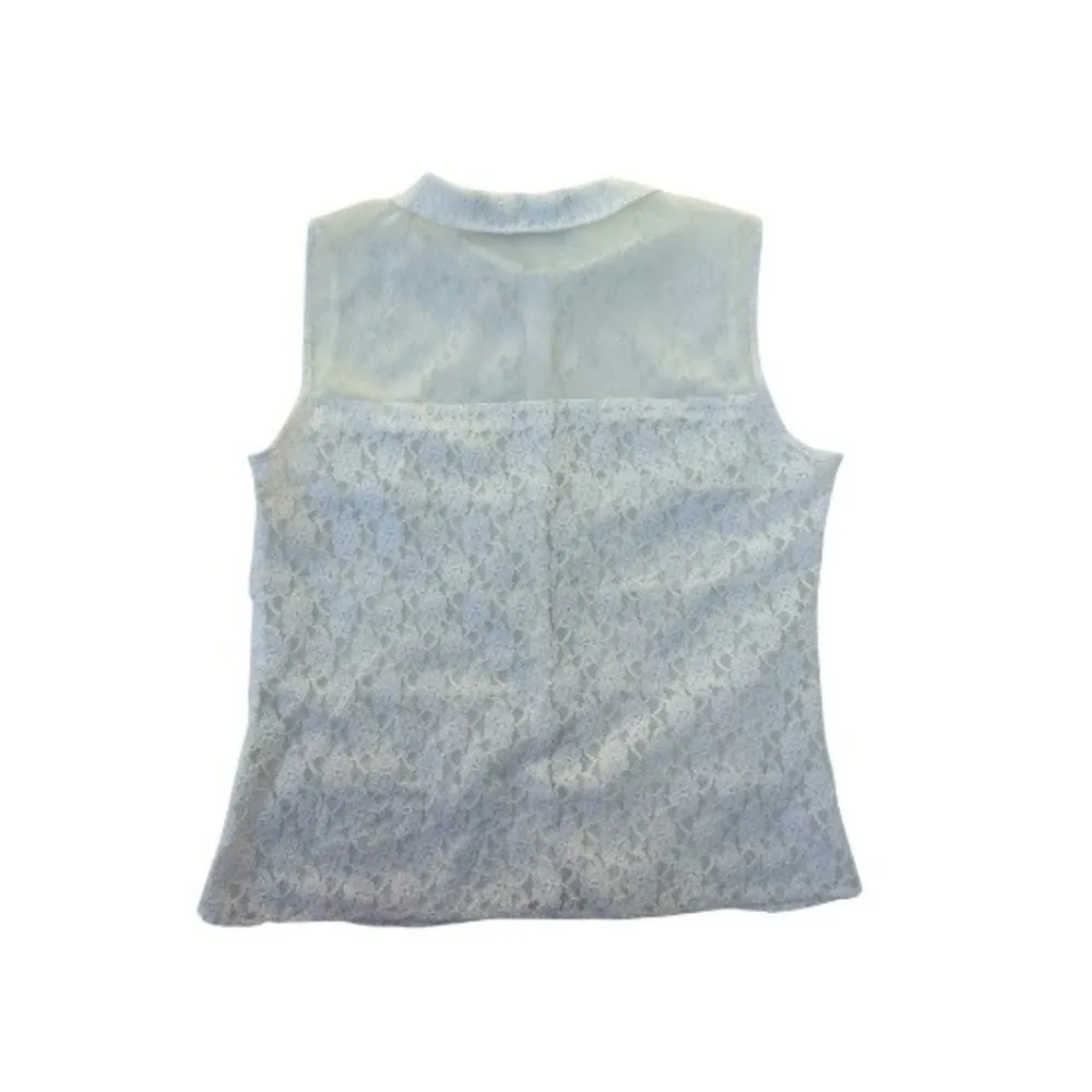 Zara womens size L  sleeveless lace top rhinestone buttons Peterpan collar - Image 3