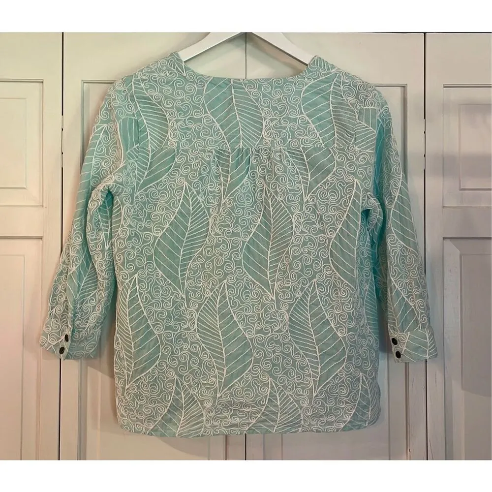 J.Jill aline notch neck popover top embroidered size xsp Green - Image 13