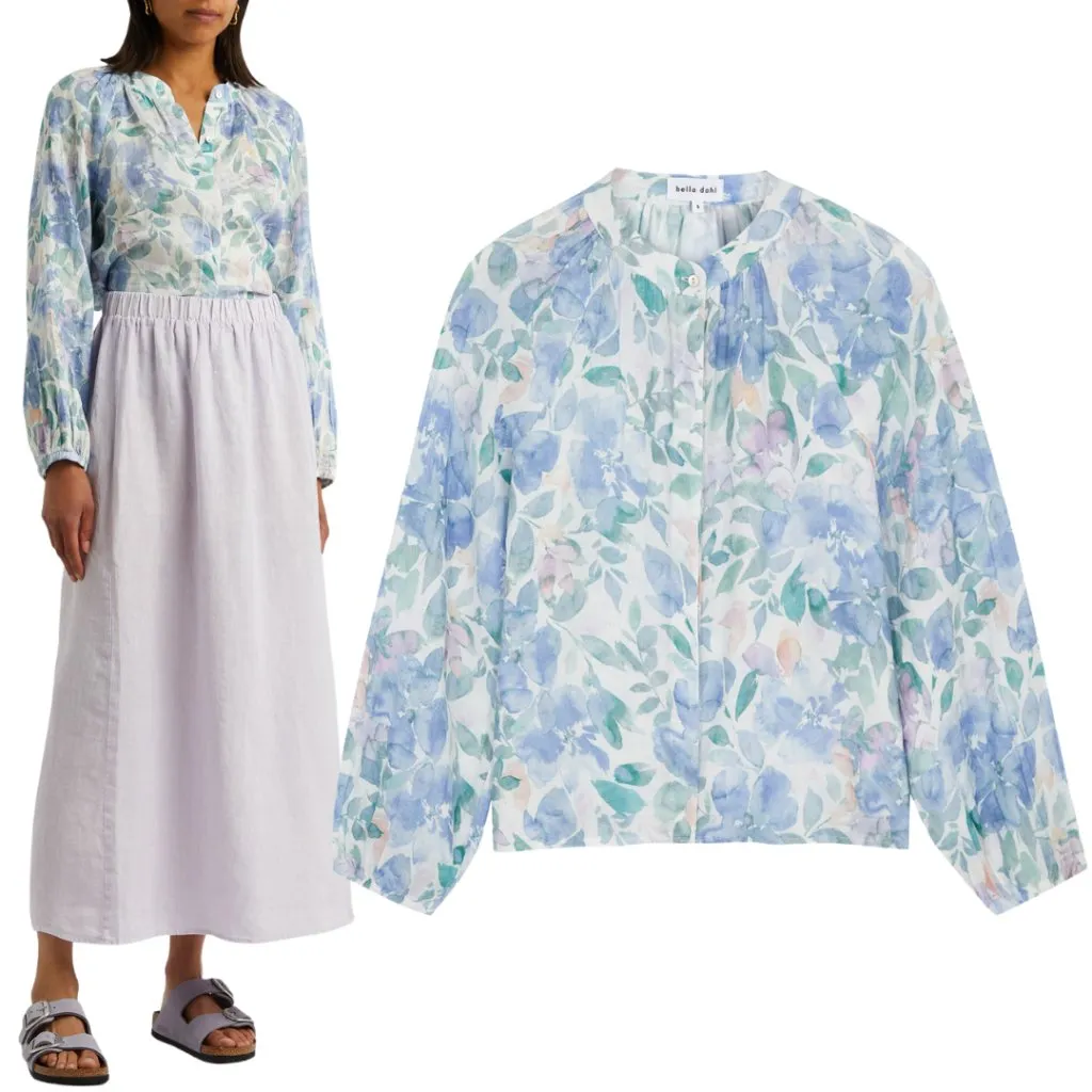 Bella Dahl Floral Print Linen Button Up Blouse Top Womens Medium Pastel Colorful - Image 3