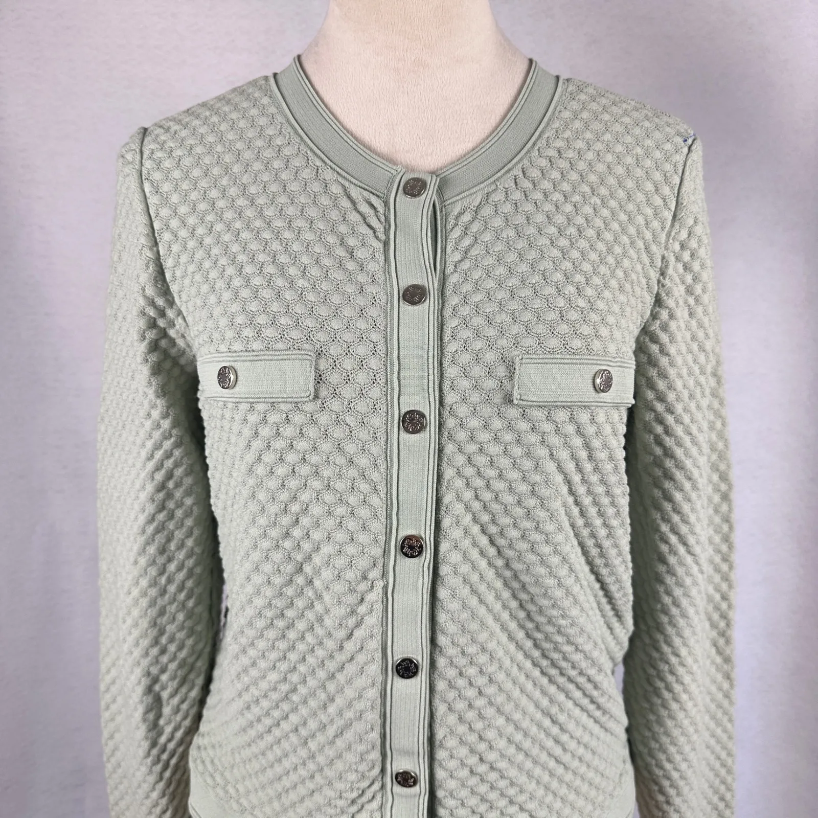 White House Black Market QuiltedTextured CardiganSweater Light Green JuniorLarge - Image 2