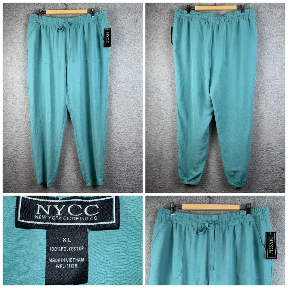 NYCC Pants Womens XL Teal High Rise Straight Fit Baggy Loungewear Casual Preppy - Image 2