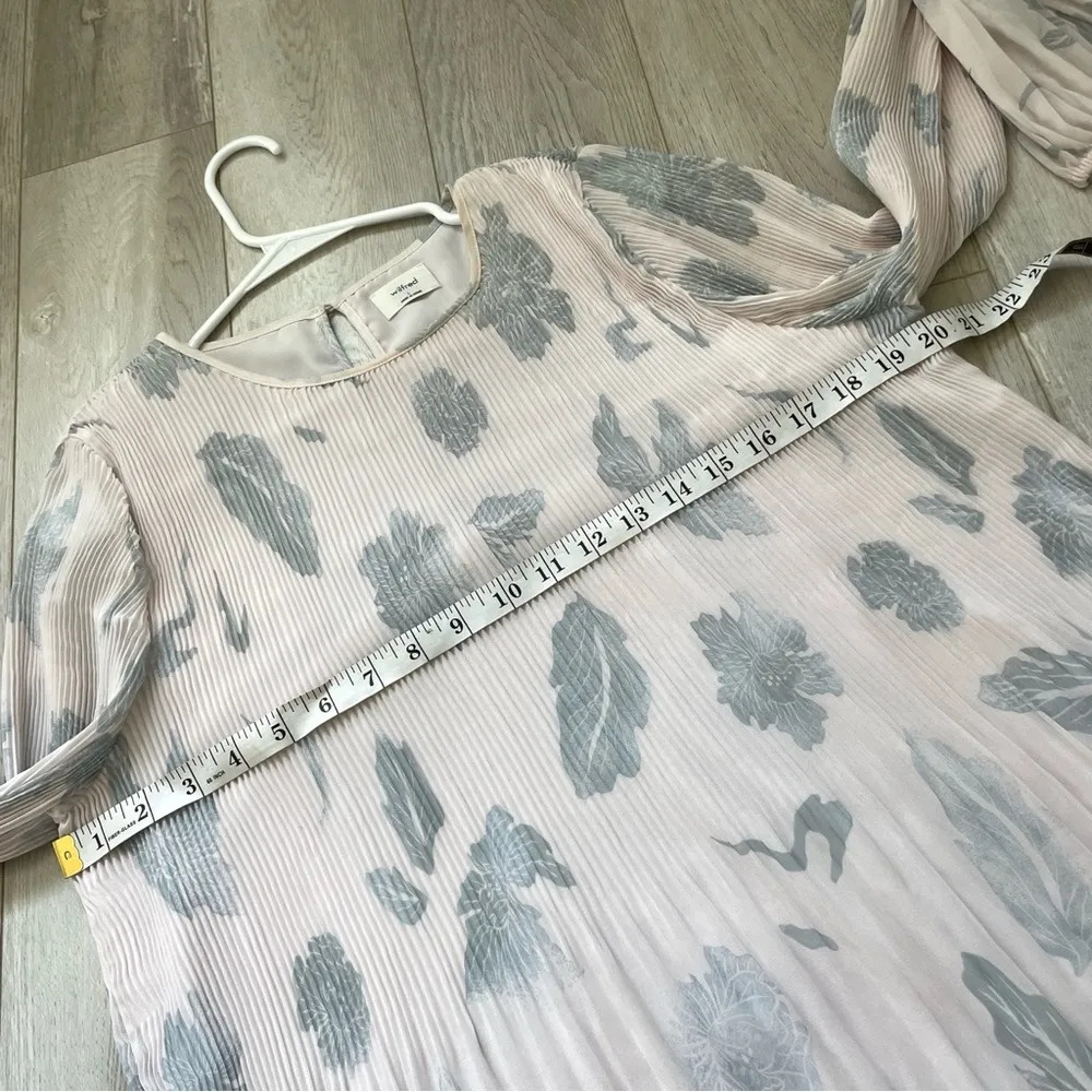 Wilfred Aritzia Daydreamer Mini Dress Soft Yellow/Silver Sage (Large) pleated - Image 3