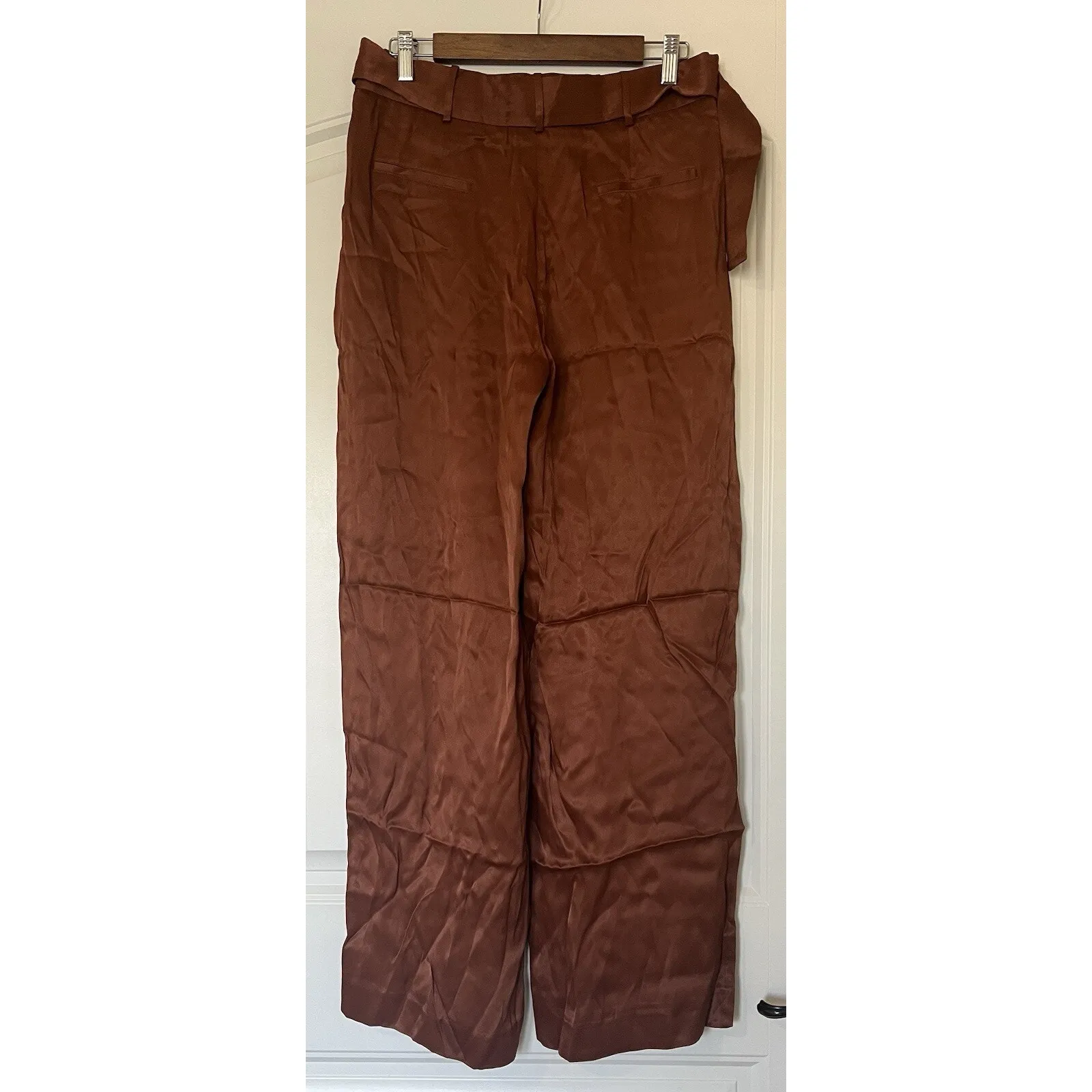 Hansen & Gretel Rust Satin Wide Leg Pants Size L Tie Waist High Rise Orange Size L - Image 11