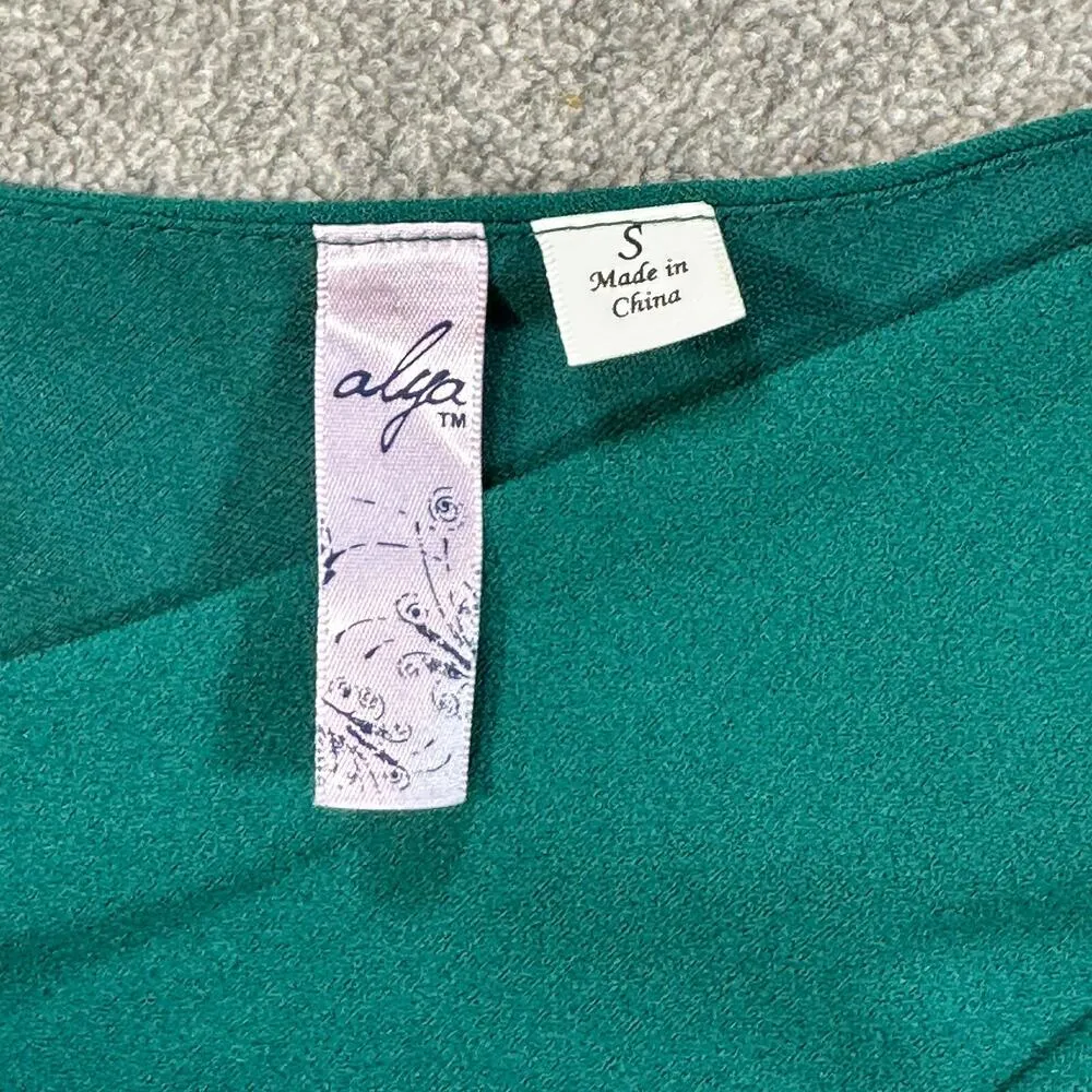 Alya Fit and Flare Dress Women's Small Green Cut Out Back V-Neck Cap Sleeve - Image 3