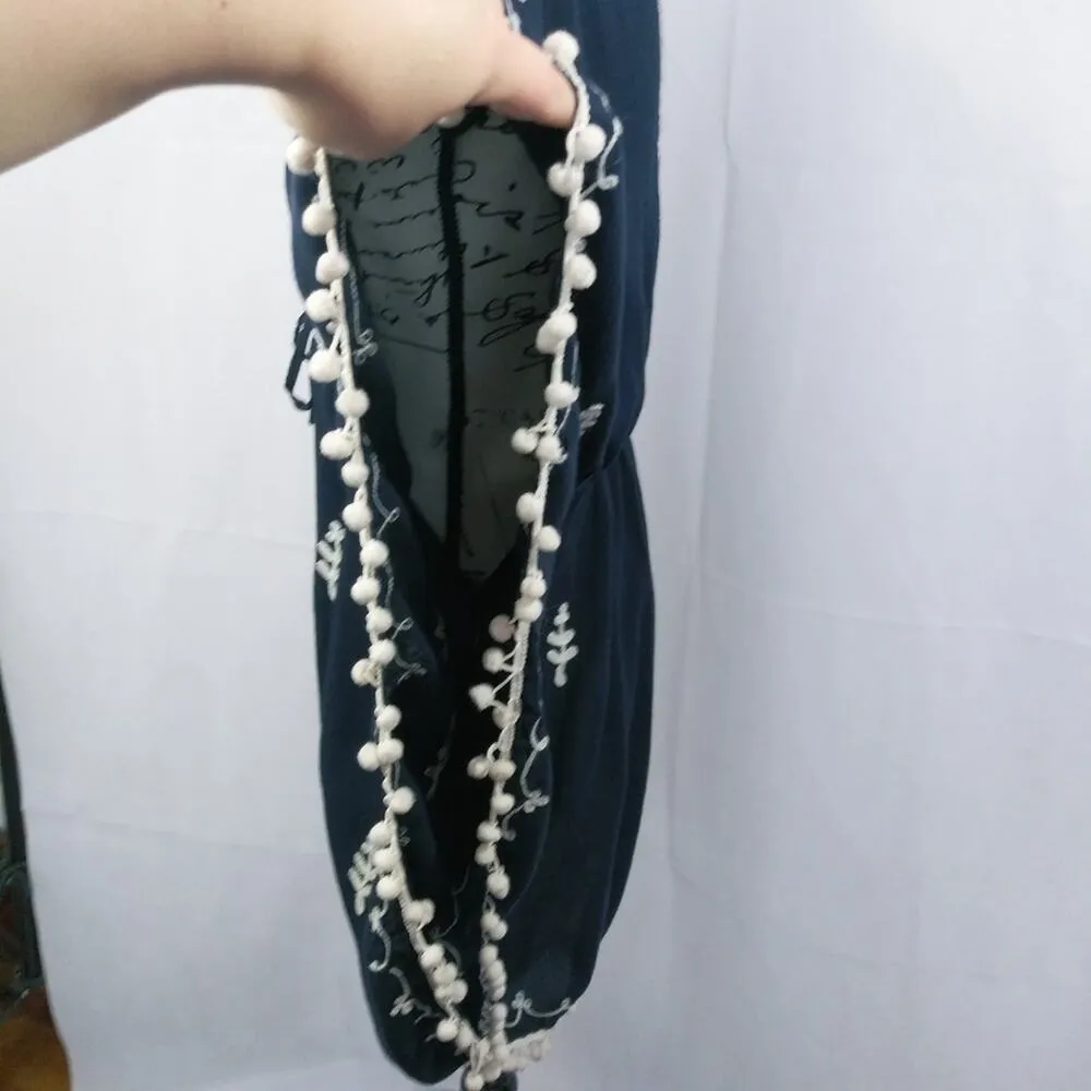 J Gee Navy Embroidered Tunic Cover Up with Pom Pom Trim Size M Blue Size M - Image 4