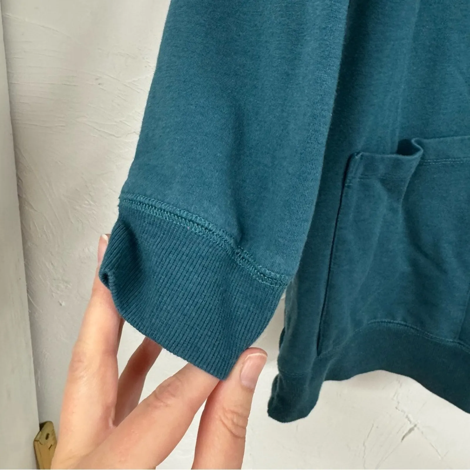 Soft Surroundings Teal Blue Snap Henley Tunic Top Long Sleeve Sweater Womens M - Image 6