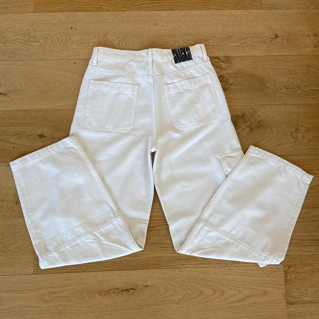 Mother Snacks Jeans The Side Dish Cargp Skimp Size 28 Natural Wash White - Image 5