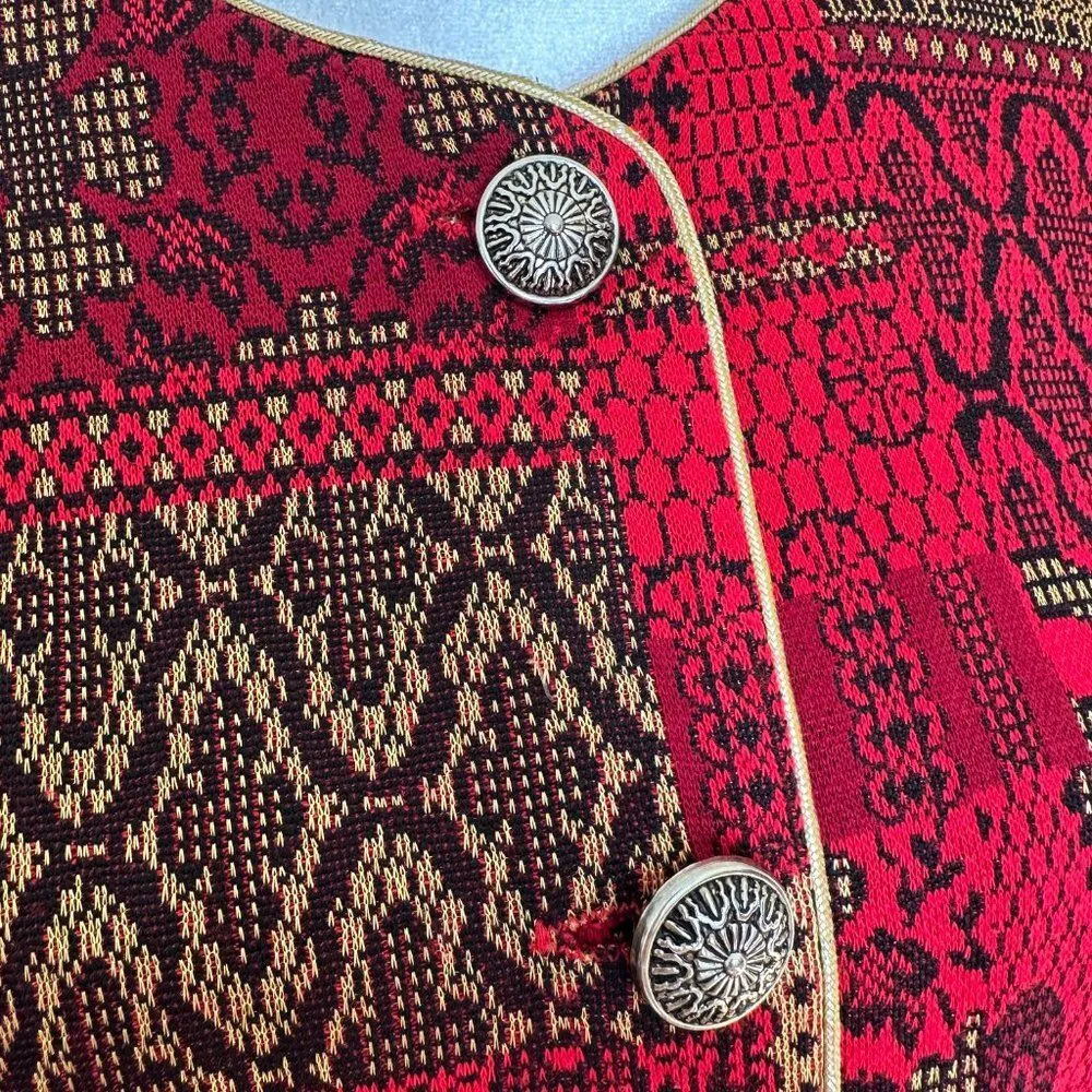 Vintage Tapestry Blazer Jacket Red Gold Statement Button Size 12 Made in USA - Image 2
