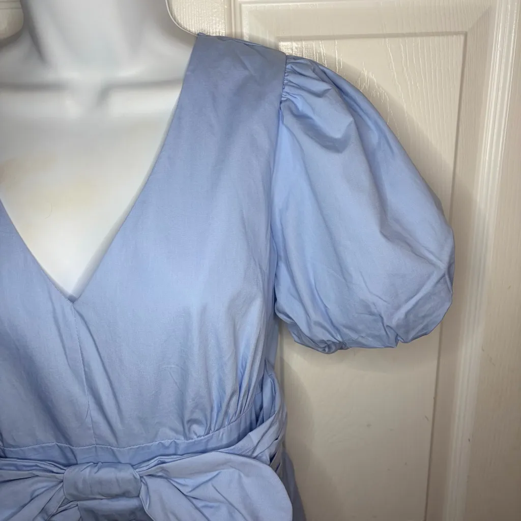 Moon River Cotton Baby Blue Mini Bow Dress Fit and Flate Puff Sleeves M NWT - Image 4