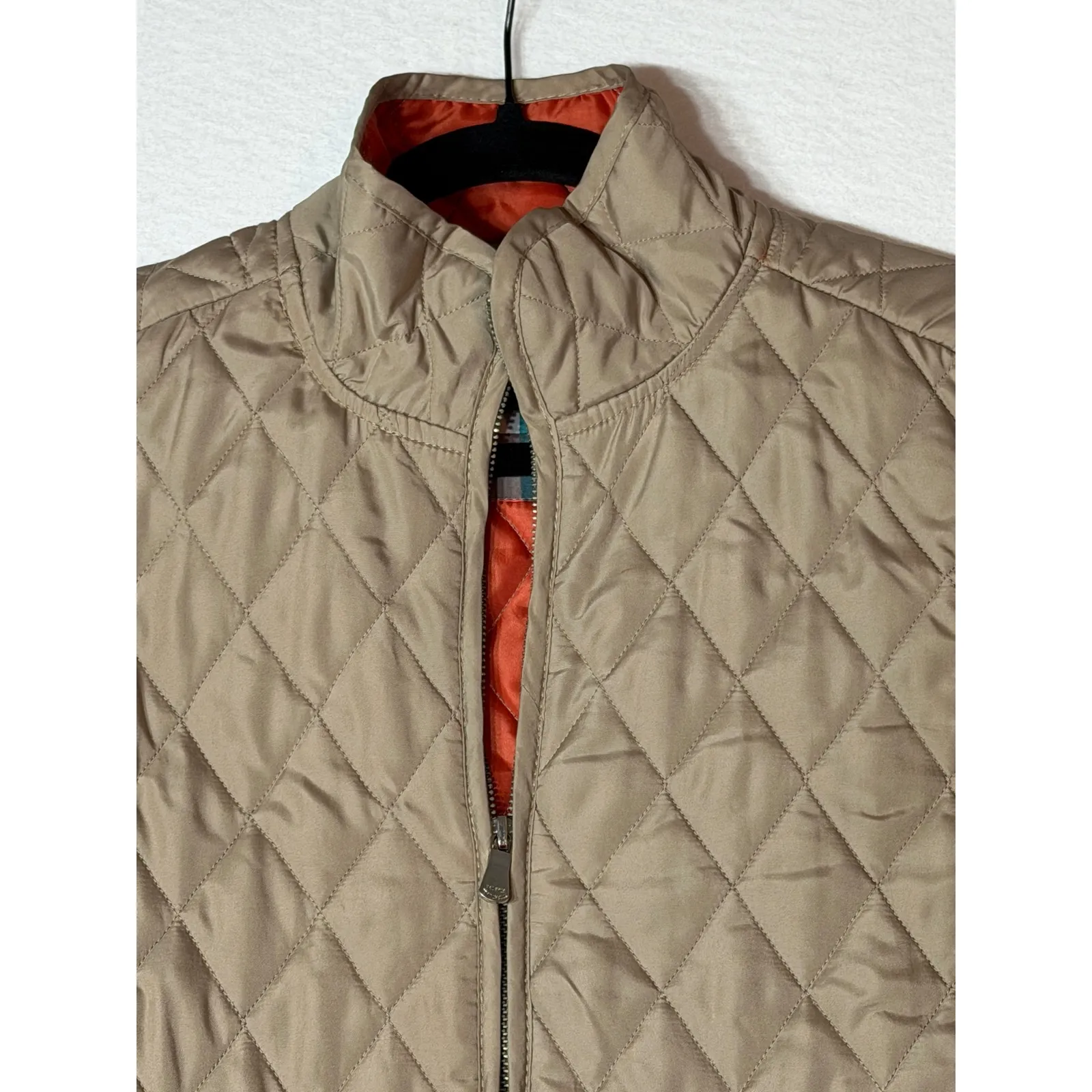 Valerie Bertinelli Quilted Jacket Beige Orange Plaid Lining Pockets Women's S - Image 2