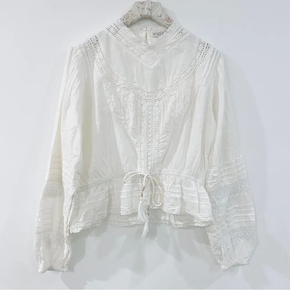 Marea 100% cotton Victorian blouse in off - Image 11