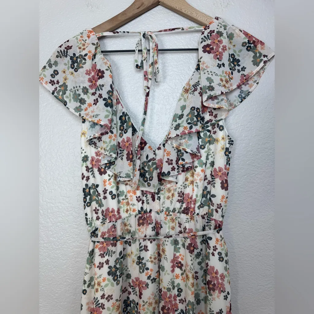 Revolve Tularosa Naya Ruffle Midi Dress in Ivory Floral size Small - Image 13