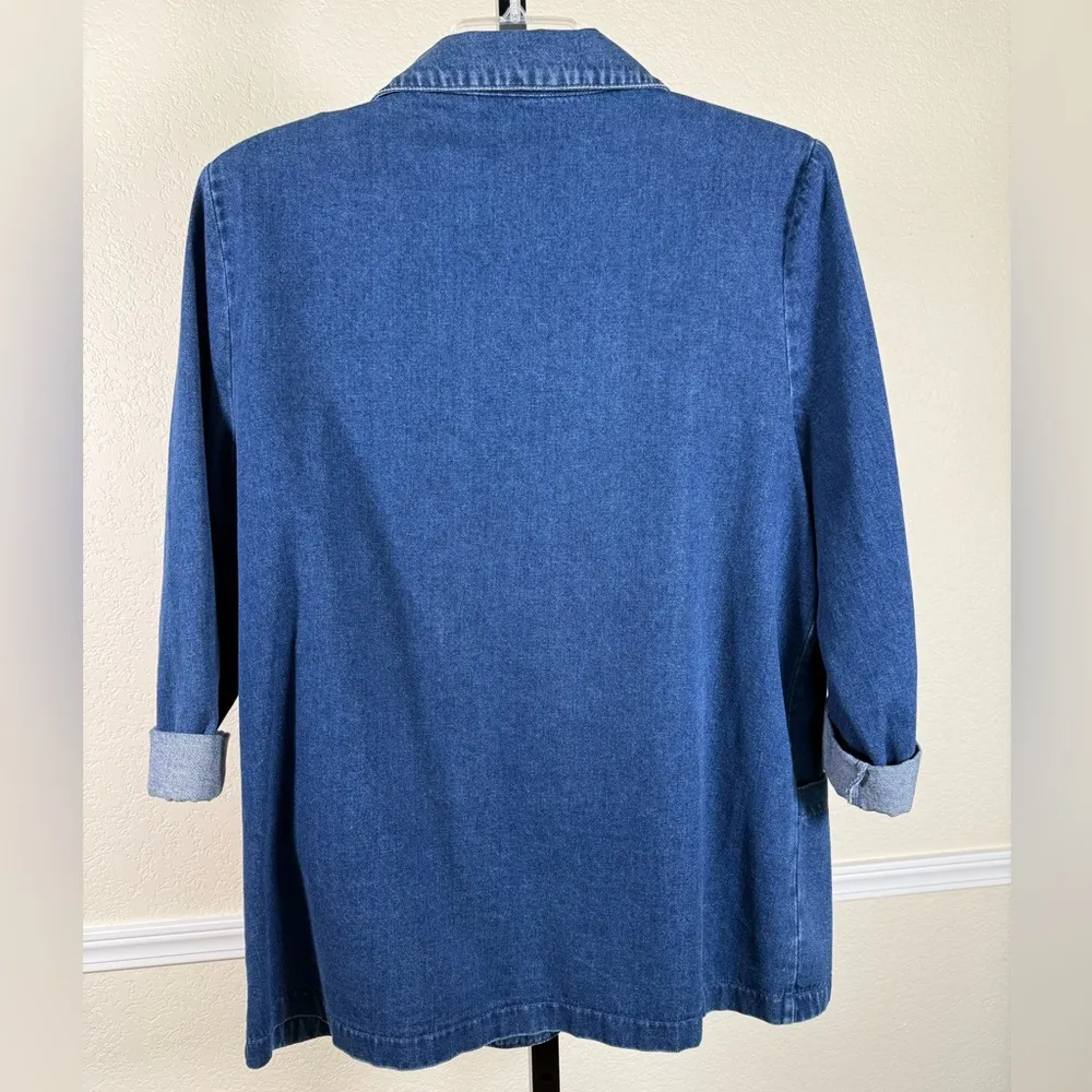 Oversized Denim Blazer Jacket Large Vintage 90s Casual Jean Slouchy Cotton Blue - Image 2