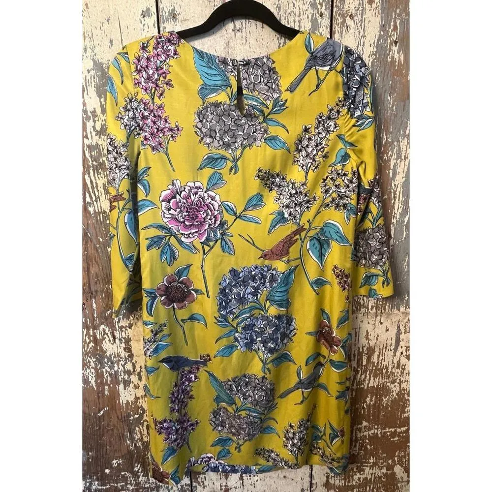 Boden Silk Eliza Bird Green Floral Garden 3/4 slv dress 6L - Image 6