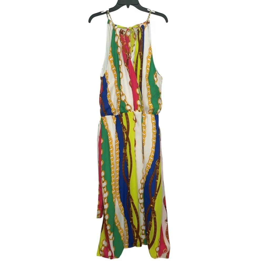 Love X Design Beach House Sleeveless Dress Size 2X Chain Print Halter Maxi NWT - Image 3