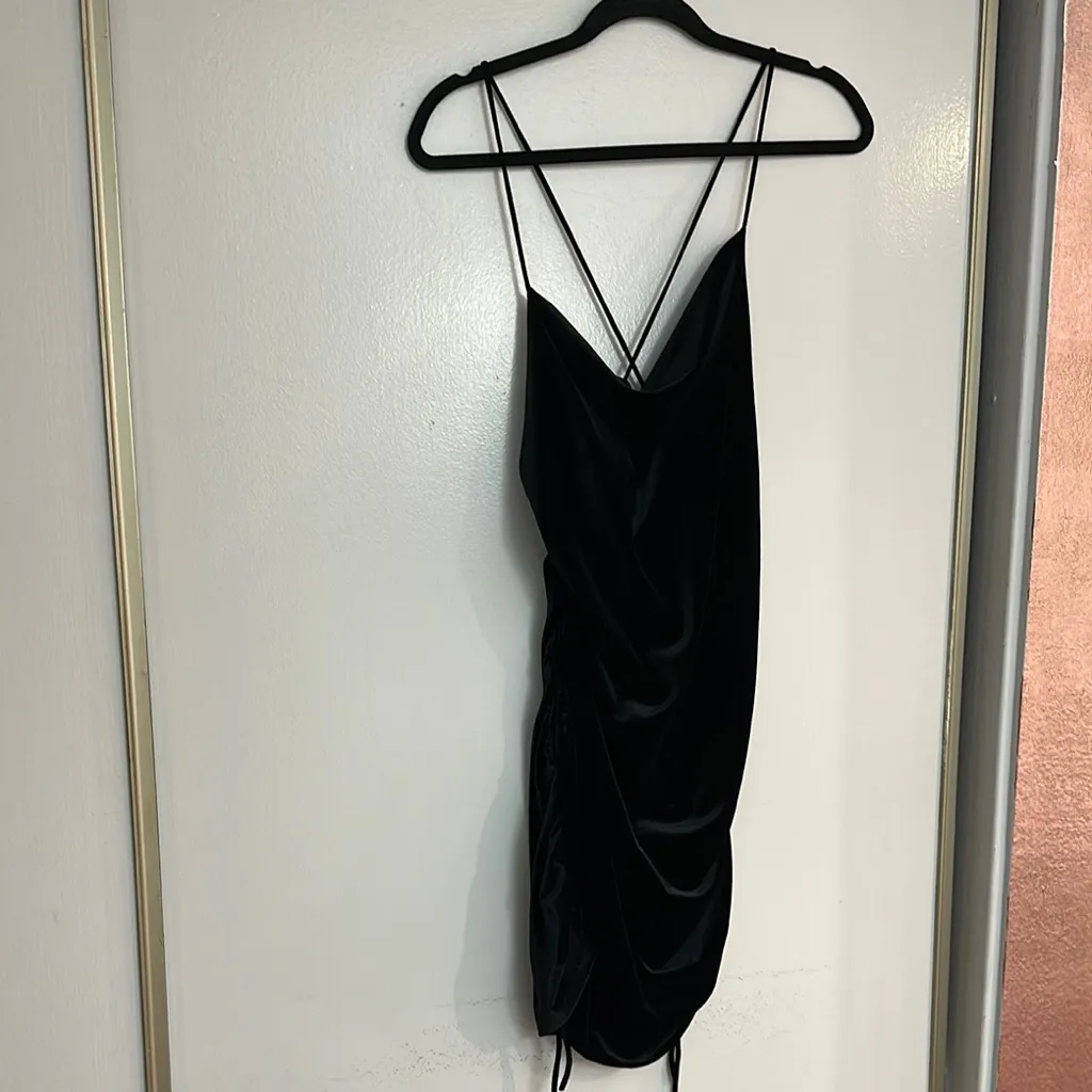 MOVING SALE Zara Black Cowl Neck Side Ruched Velvet Dress - Image 4