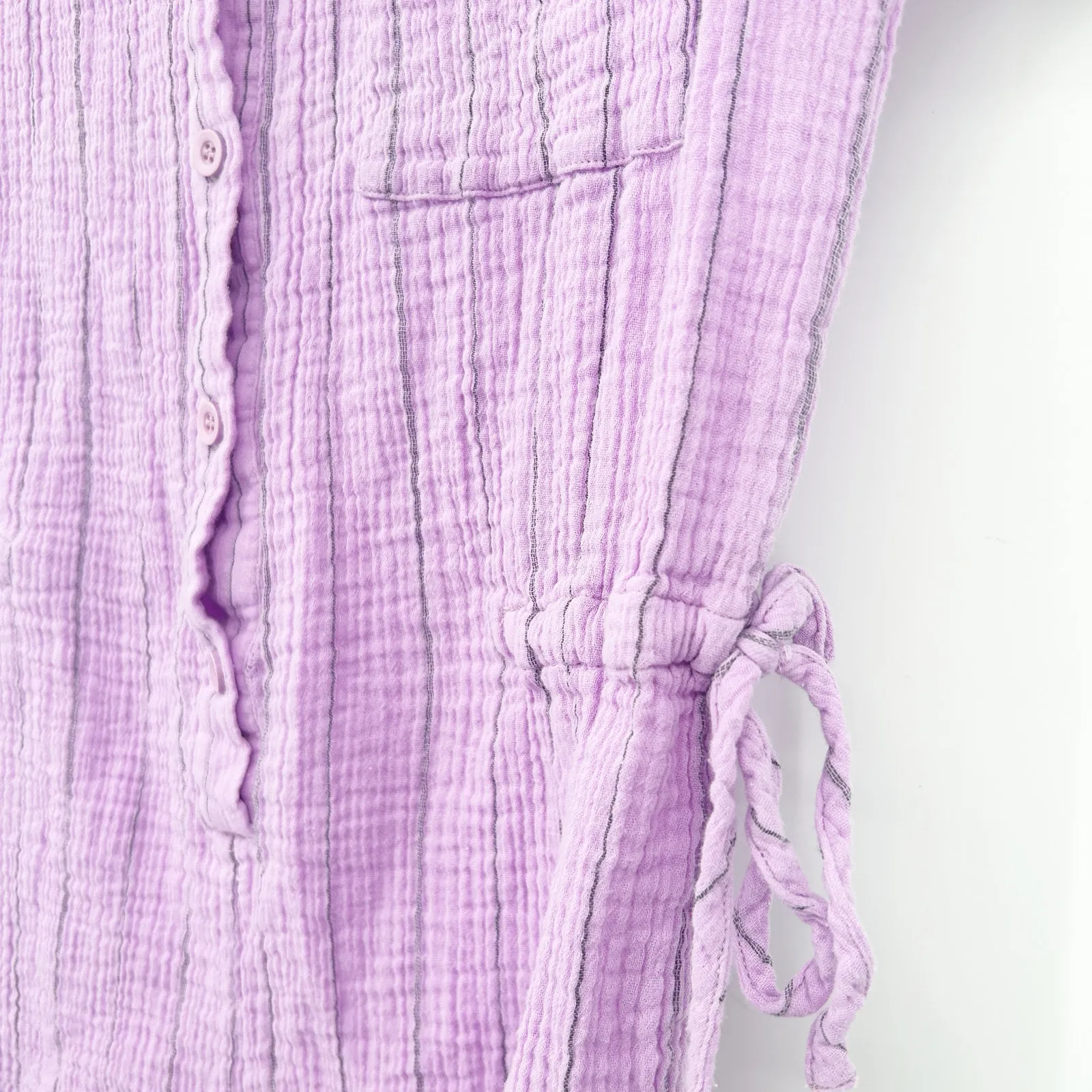 Monrow Womens Boho Pinstripe Gauzy Cotton Collared Shirt Romper Size‎ L Lavender Purple Size L - Image 4