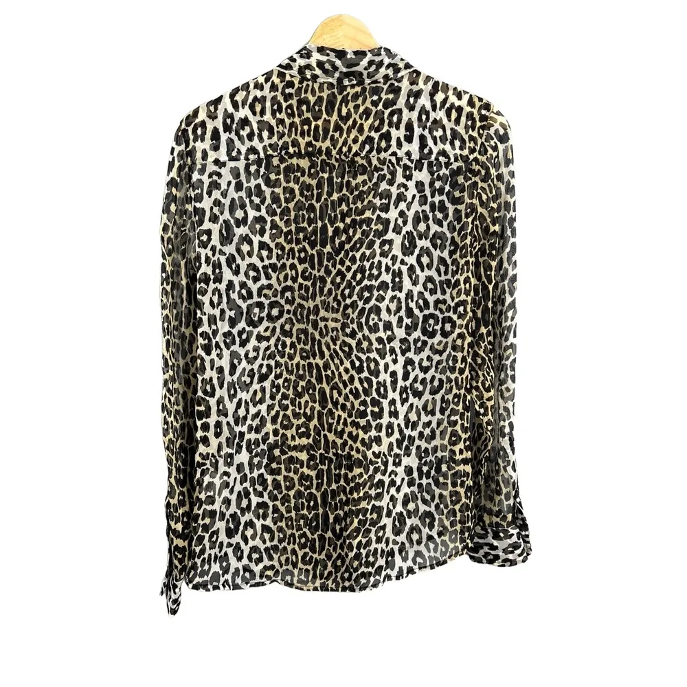 Equipment Femme Blouse Silk Leopard Print Button Up Long Sleeve Sheer Small - Image 3