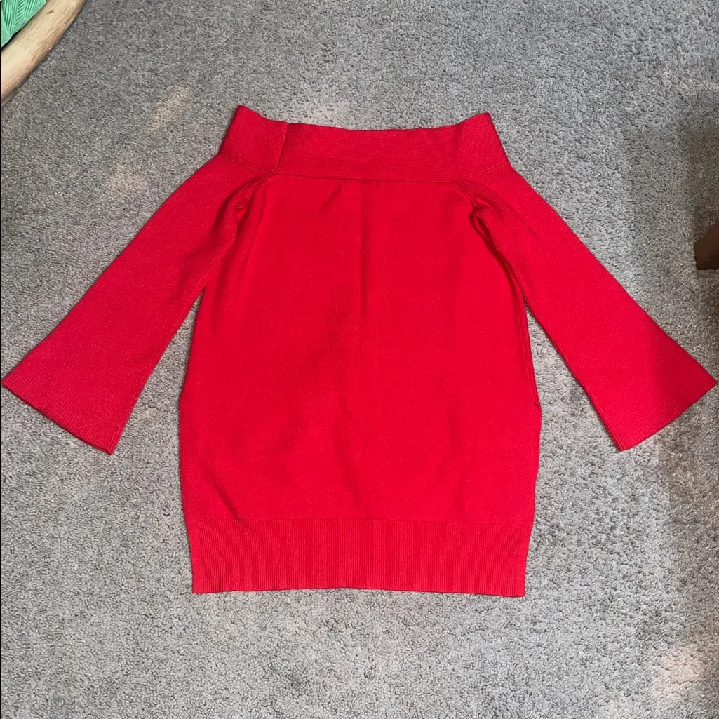 Anthropologie Elise Off The Shoulder Sweater Ribbed Red Large - Image 6